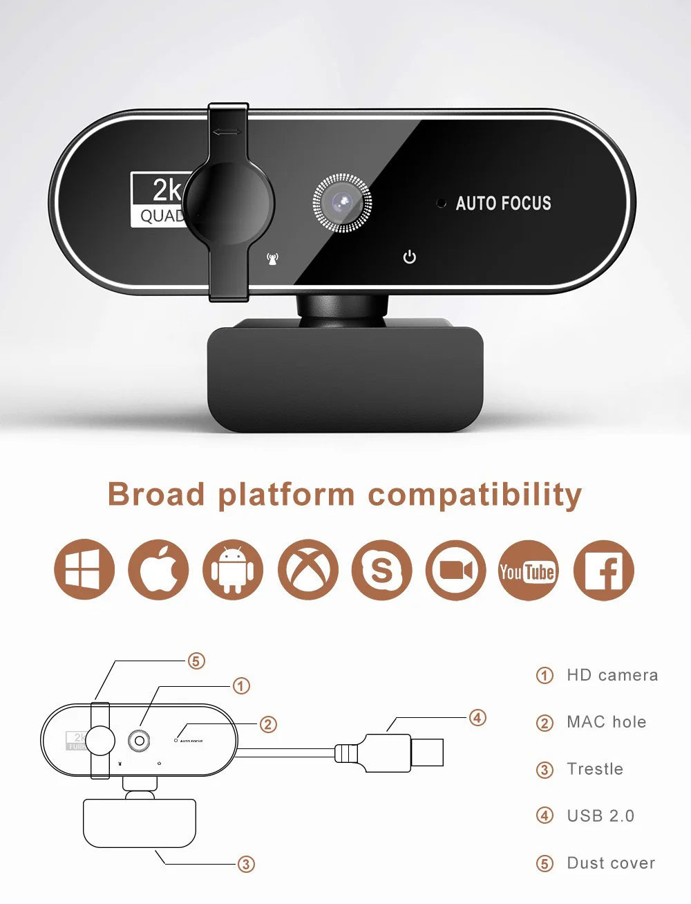Lenovo 4K HD Mini Webcam With Microphone